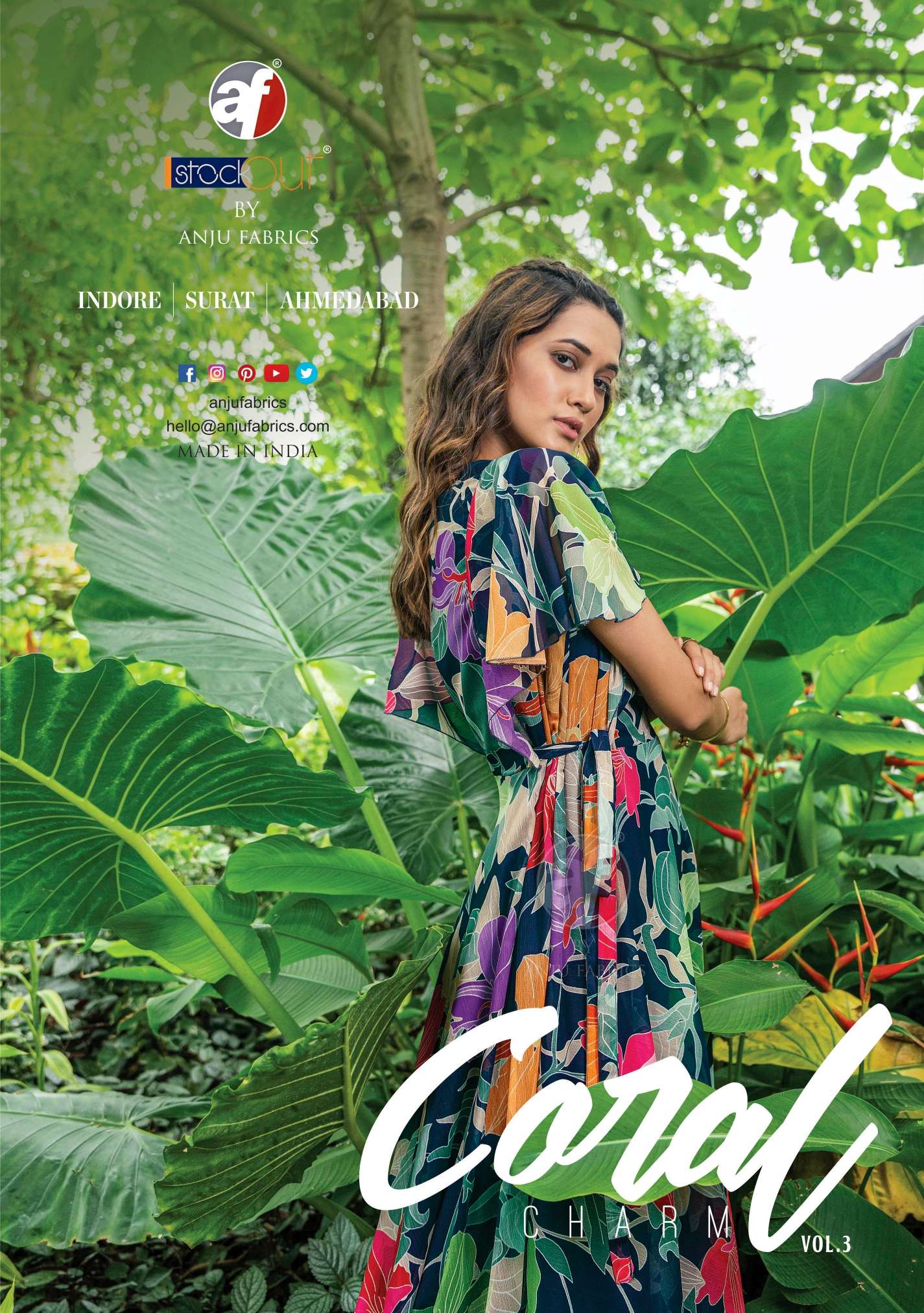 CORAL CHARM VOL 3  PRINTED VISCOSE PREMIUM CHIFFON DESIGNER KURTI WITH  FANCY BROOCH BY AF BRAND POSTER4
